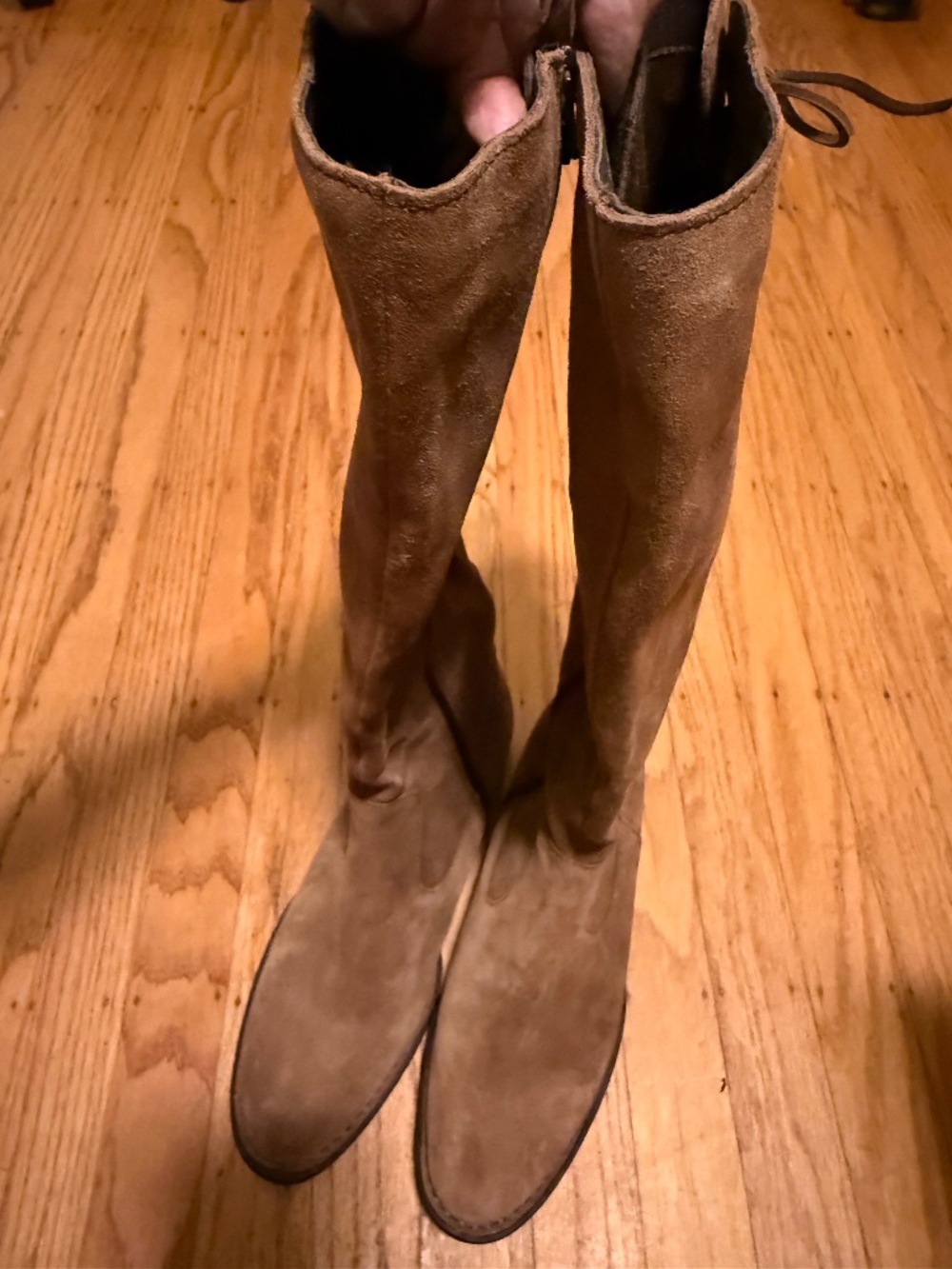 Børn Brown Suede Knee High Boots Lace Up Back Zip Size 7M